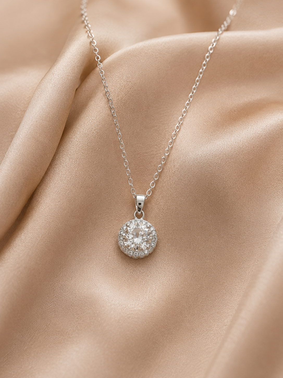 Celeste Halo Solitaire Pendant Necklace