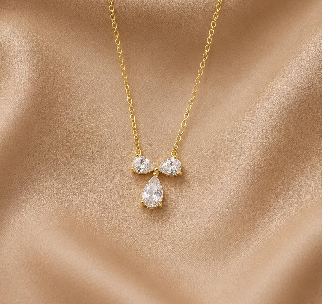 Trio Teardrop Crystal Pendant Necklace