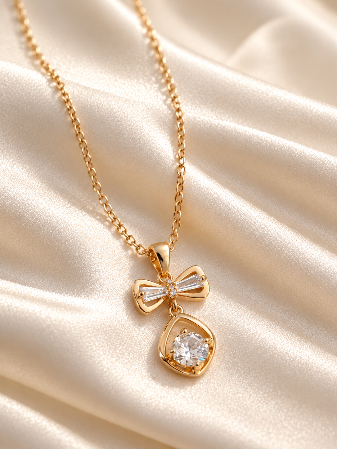 Crystal Bow Drop Necklace
