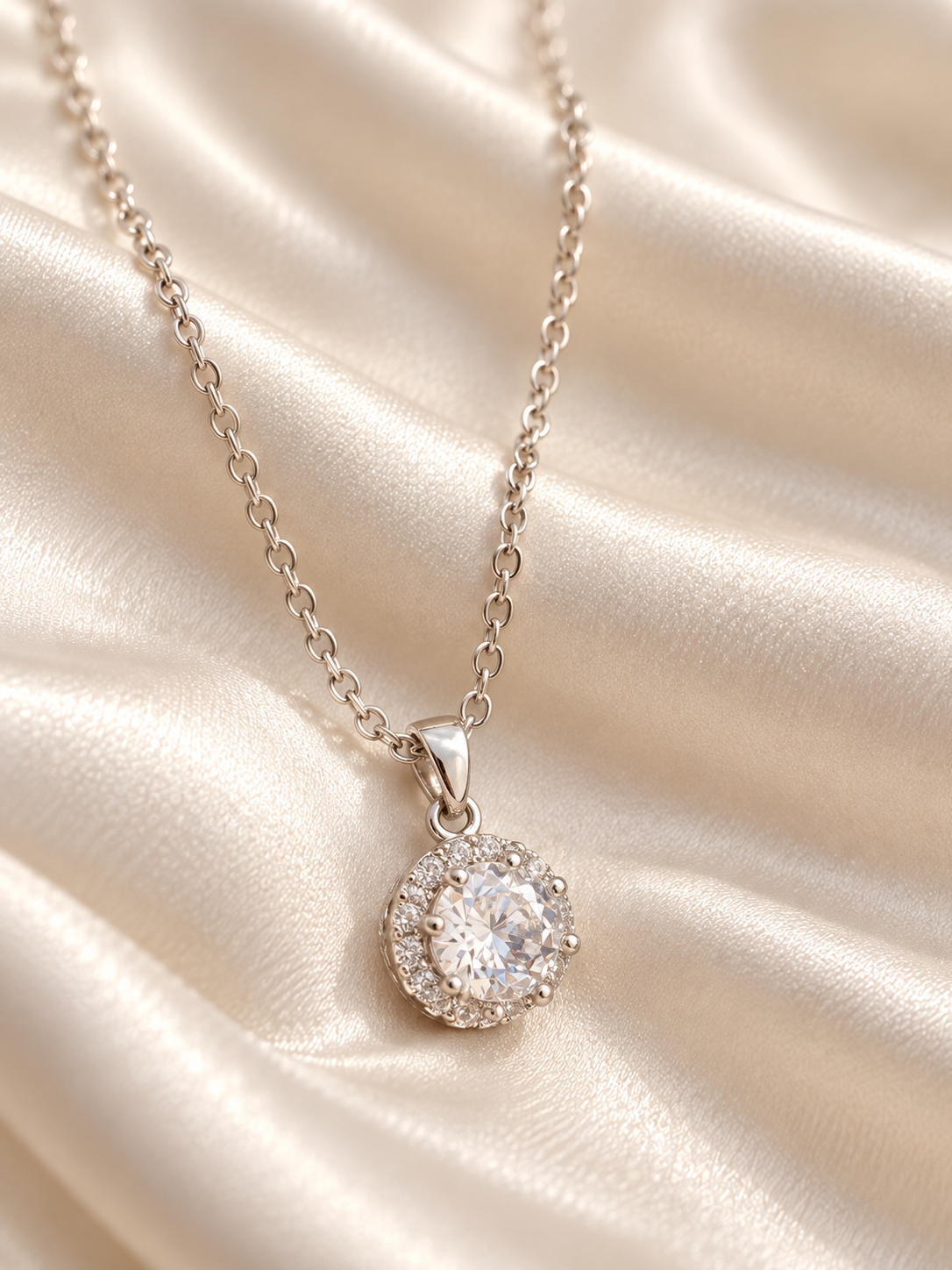 Celeste Halo Solitaire Pendant Necklace